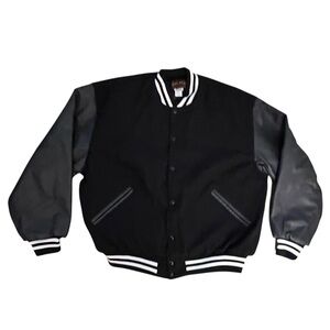 Vintage Game Sportswear Letterman Jacket Varsity Black Leather Wool 3XL USA Made